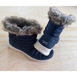 Ryka Navy Quilted Puffer‎ Ankle Boots Faux Fur Winter Booties Womens Size 7
